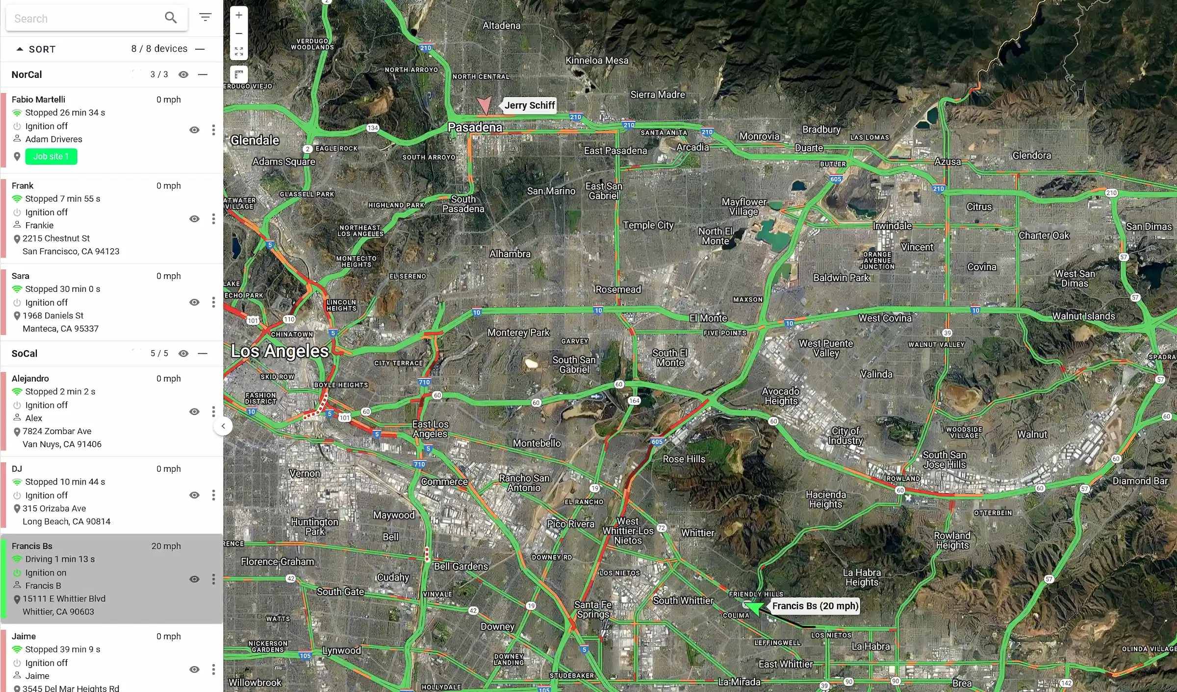 Map UI showing a device location in real-time