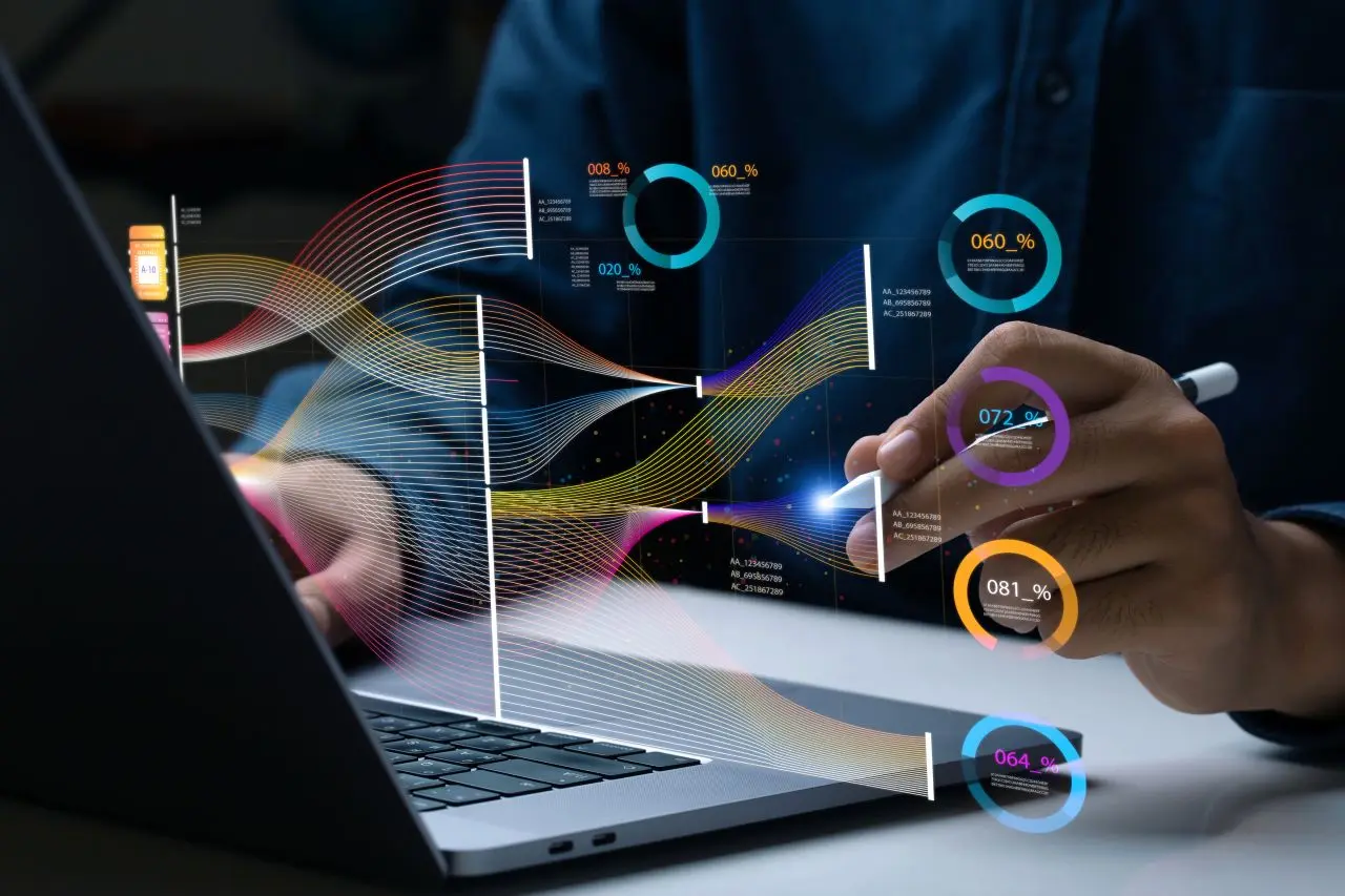 Illustration of person analyzing graphs