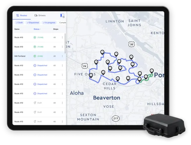 Tablet showing tracking UI with a battery tracker
